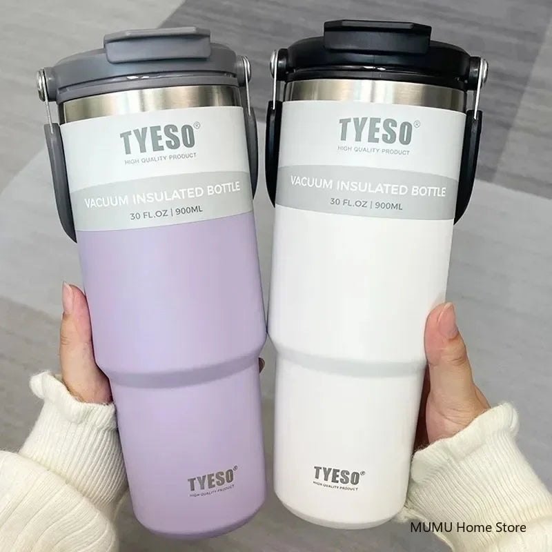 Tyeso Tumbler Tasse à café en acier inoxydable Tasse isotherme sous vide Grande capacité Double boisson Bouteille d'eau de voiture Tasse de voyage
